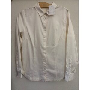 NEW Soft Surroundings Womens White Button Down Shirt Top Cotton Spandex‎ Size 4